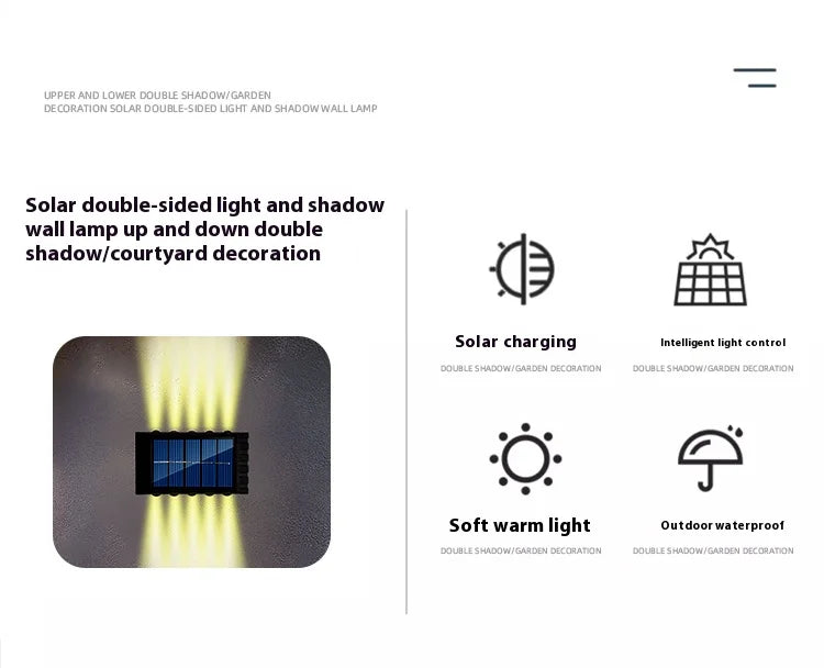 6 LED Solar Wall Light Warm Light Up and Down Outdoor Waterproof Garden Lamp