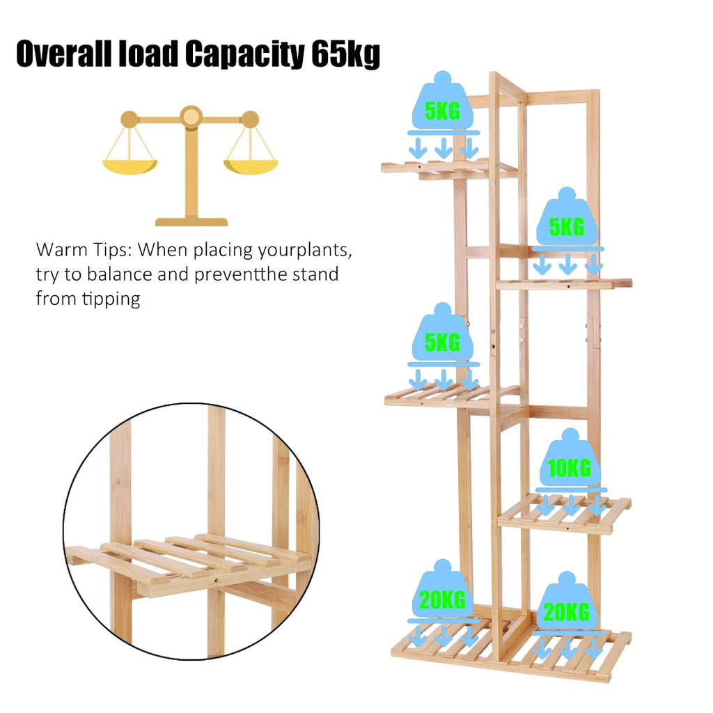 5 Tier Bamboo Plant Stand Vertical Shelf 6 Pots Indoor Outdoor Display Rack