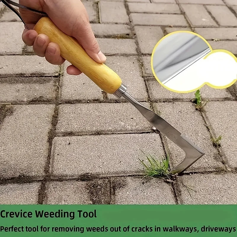 L-Shaped Stainless Steel Weeding Tool Manual Garden Weed Remover for Pavement Cracks and Gaps