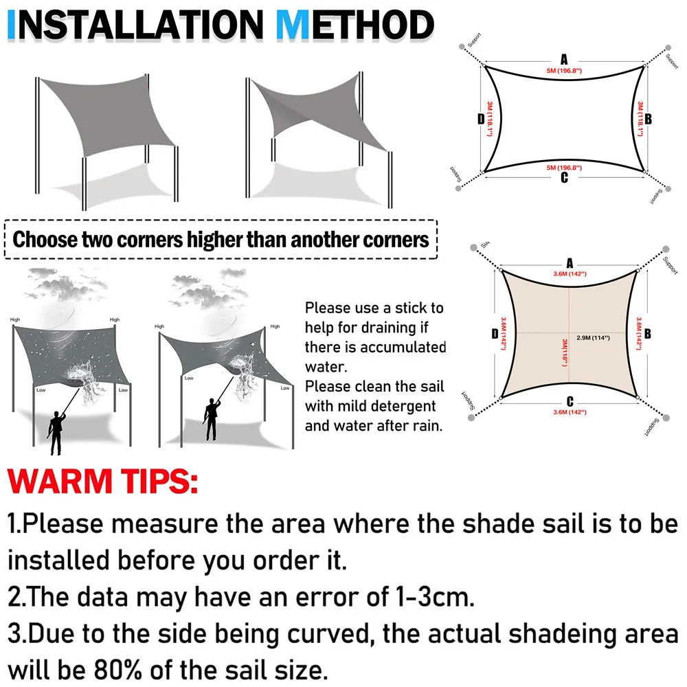 Waterproof Sun Shade Sail Cream White 3 × 4 m Rectangle Canopy with 98% UV Protection for Garden Patio and Pool