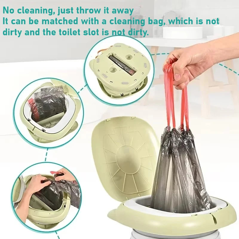 Portable Green Kids Folding Toilet Seat Potty Training Toilet with Lid for Travel Car Trips and Outdoor Use