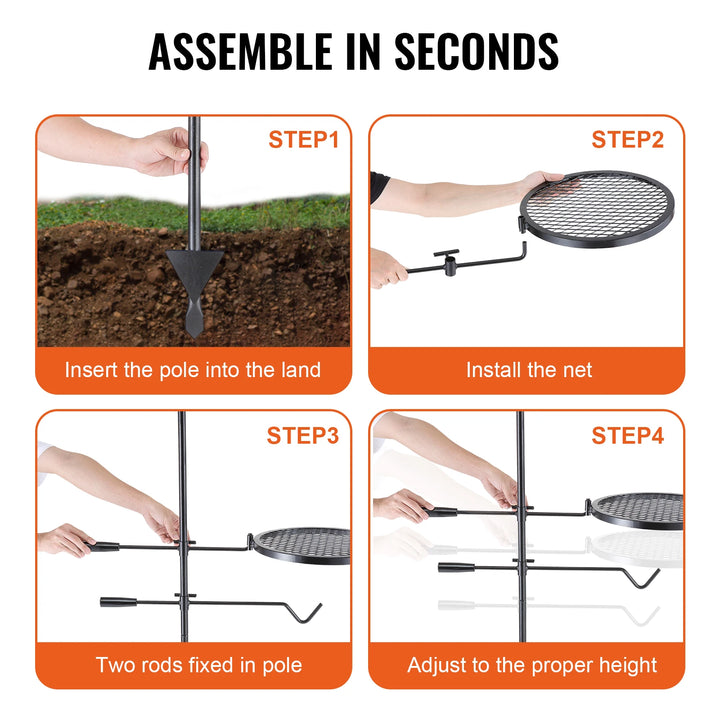 Portable Swivel Campfire Grill Rack Heavy Duty Steel Cooking Grate for Camping Picnic Beach