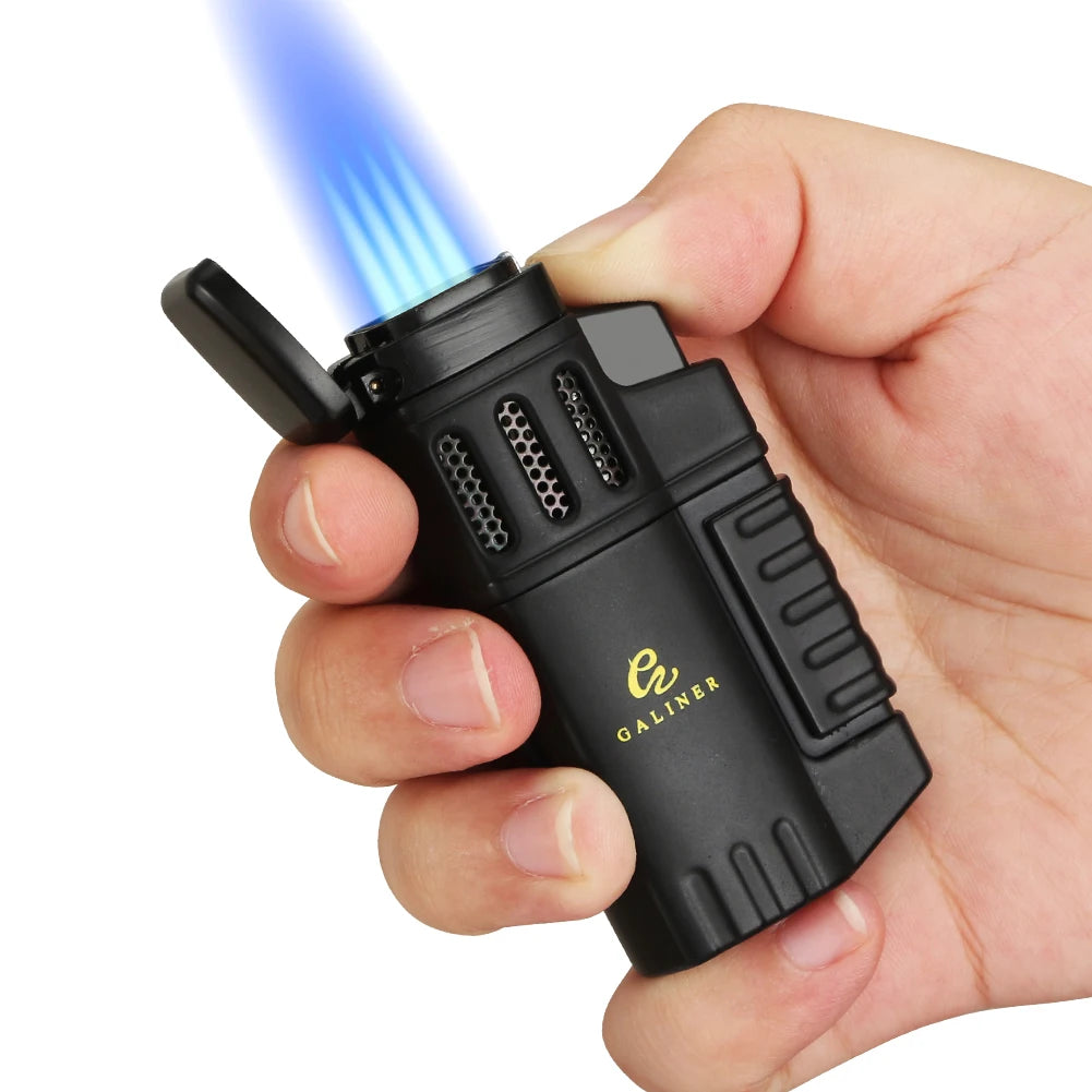 Black 4 Jet Torch Lighter with Built-In Punch and Gift Box