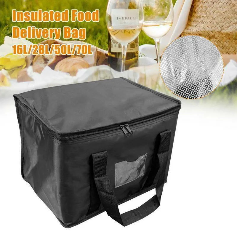 50L Insulated Food Delivery Bag Portable Thermal Cooler Carrier with Zipper Black