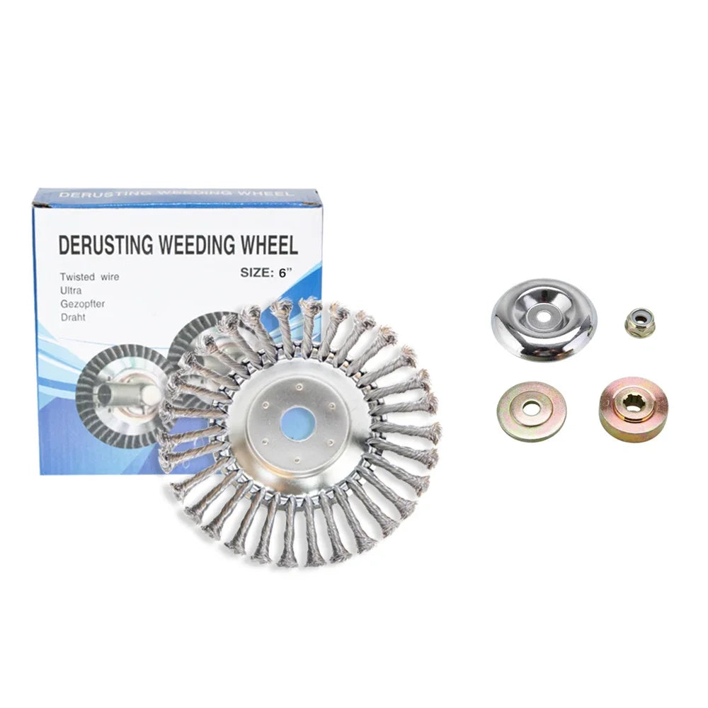 6 Inch Weed Brush Cutter Head with Adaptor Steel Wire Wheel Disc for Grass Trimmer Brush Cutter and Lawn Maintenance