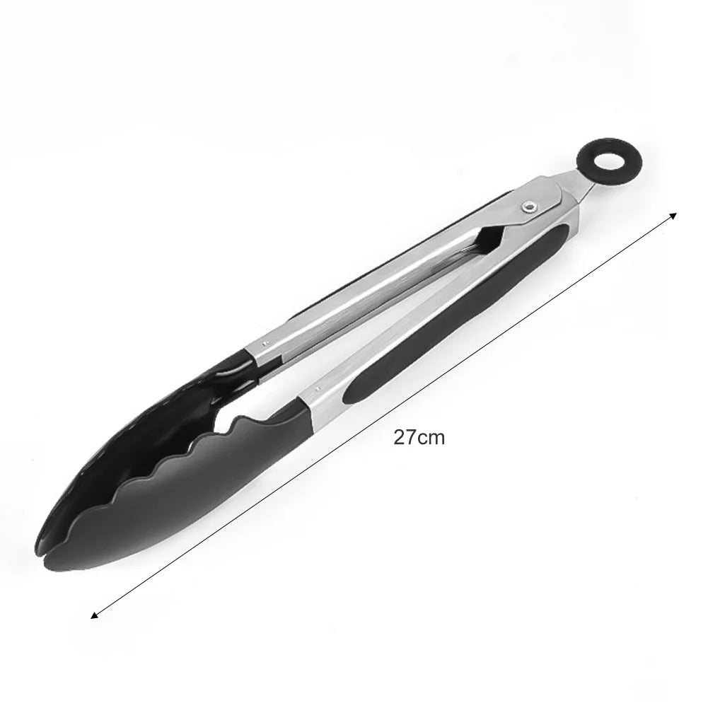 27cm Stainless Steel BBQ Tongs Kitchen Food Clip for Grilling Serving