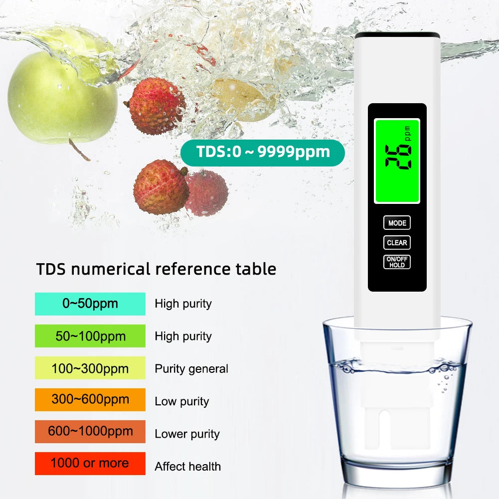 4 in 1 Digital Water Tester White TDS EC Temperature Meter with LCD