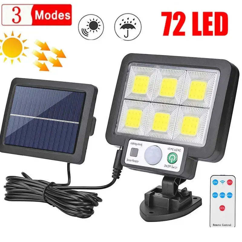 72 COB Solar Wall Light Split Panel Motion Sensor Waterproof Outdoor Lamp with Remote
