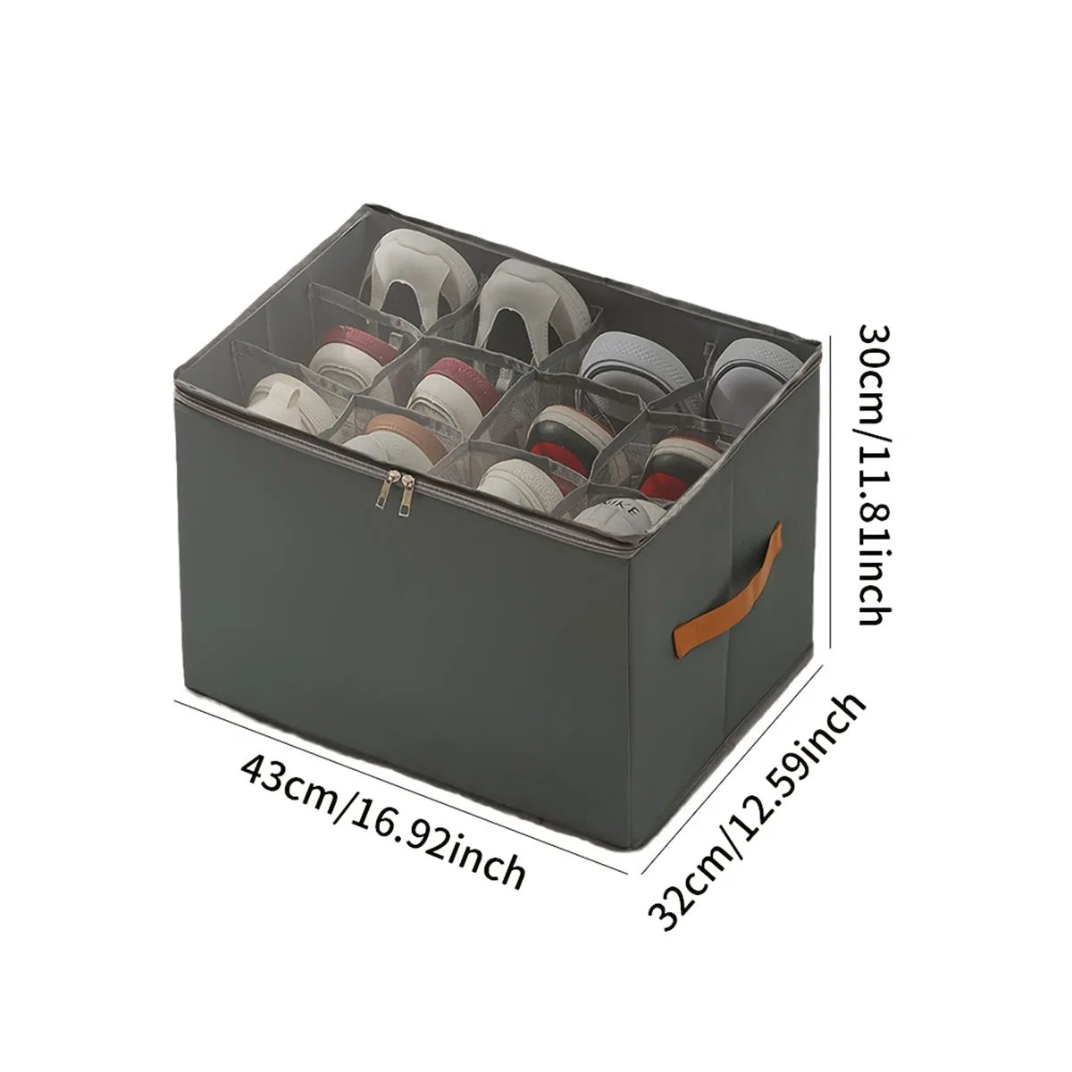12 Grid Gray Foldable Clothing Organizer Box Wardrobe Storage Bin with Lid