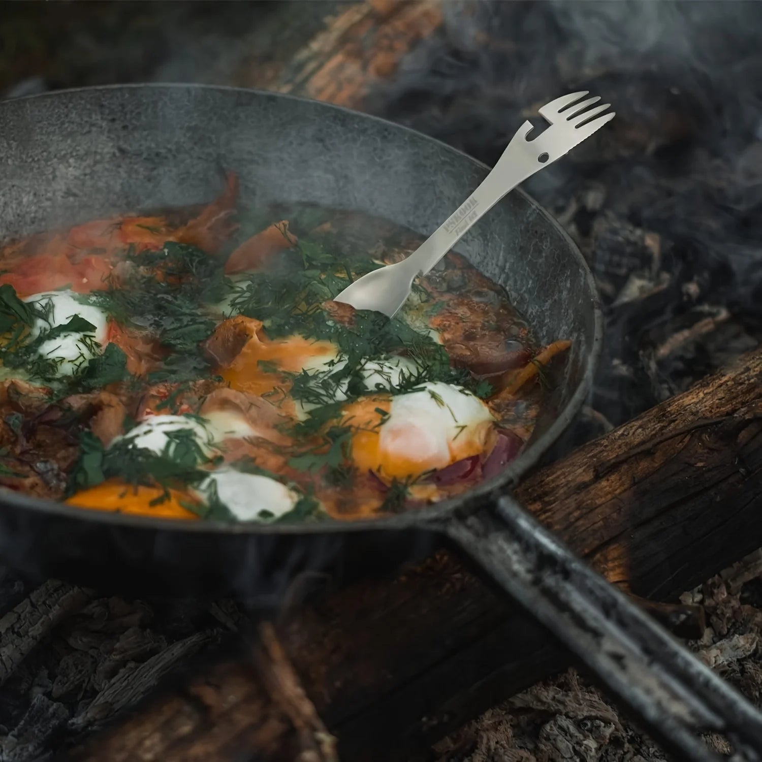 Stainless Steel 5 in 1 Silver Camping Spork with Bottle and Can Opener Outdoor Tableware