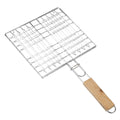 Foldable Stainless Steel BBQ Grilling Basket with Wooden Handle for Fish Meat and Vegetables