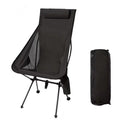 Portable Folding Camping Chair Black with Headrest Lightweight Aluminium Outdoor Chair