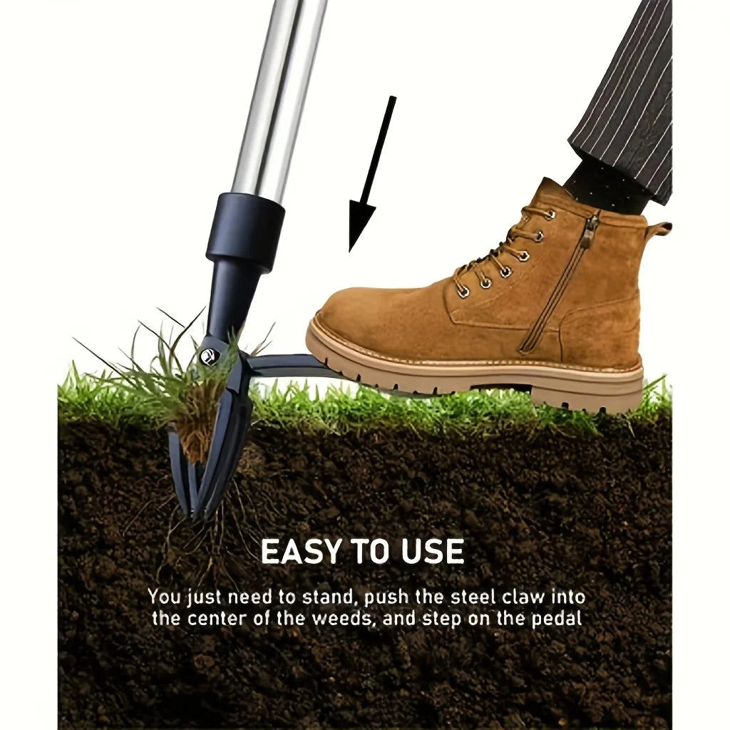 Heavy Duty Weed Puller with 4-Prong Claw Stainless Steel Root Removal Garden Tool