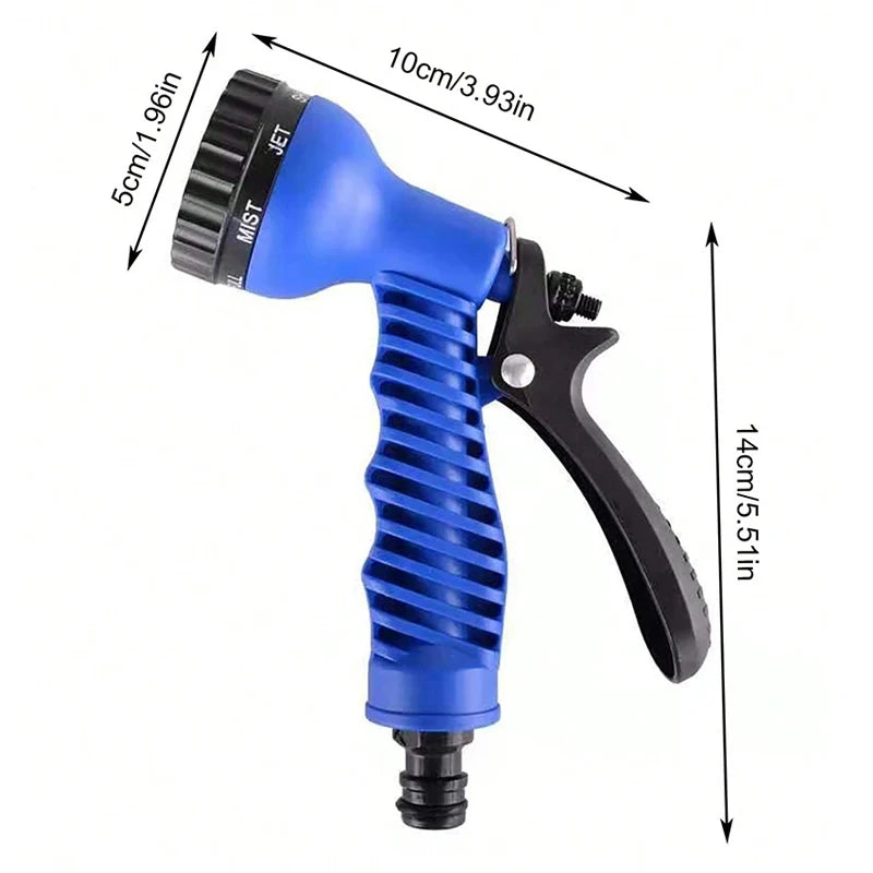 25FT Expandable Magic Garden Hose Blue High Pressure Water Hose with 7 Spray Functions and Spray Gun