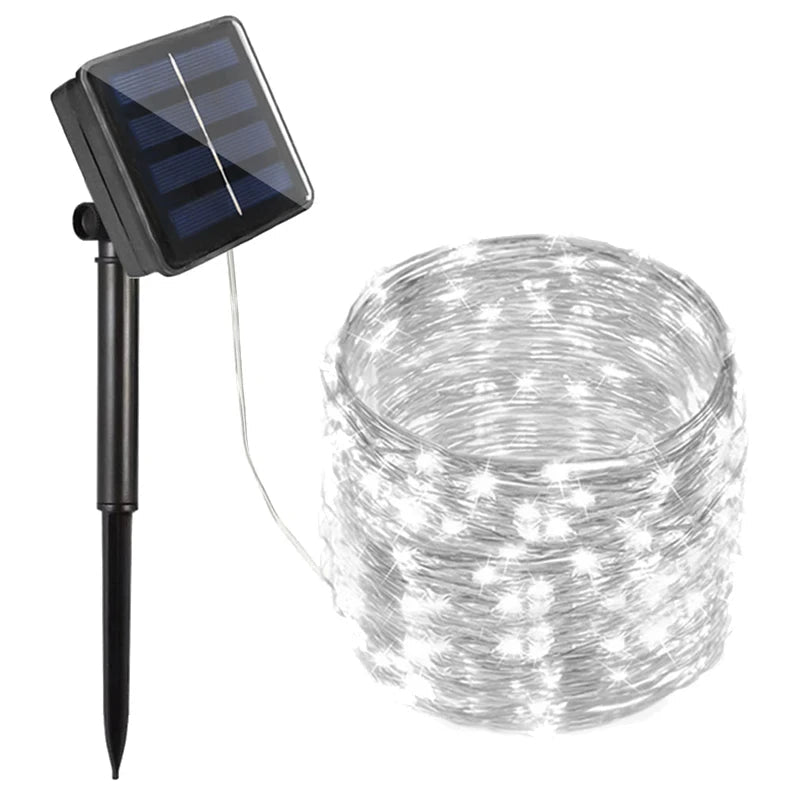 1 Piece 102m 1000 LED Solar Fairy String Lights White Waterproof Outdoor Garden Party Lights