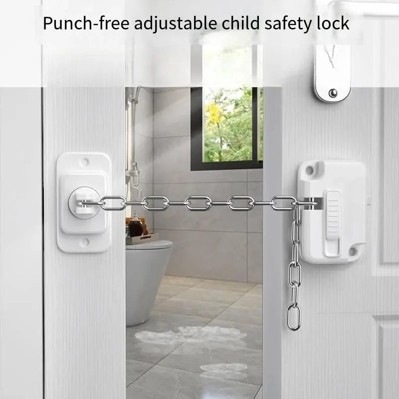 Adjustable Window and Door Restrictor Lock with Chain for Cabinets Refrigerators and Home Use
