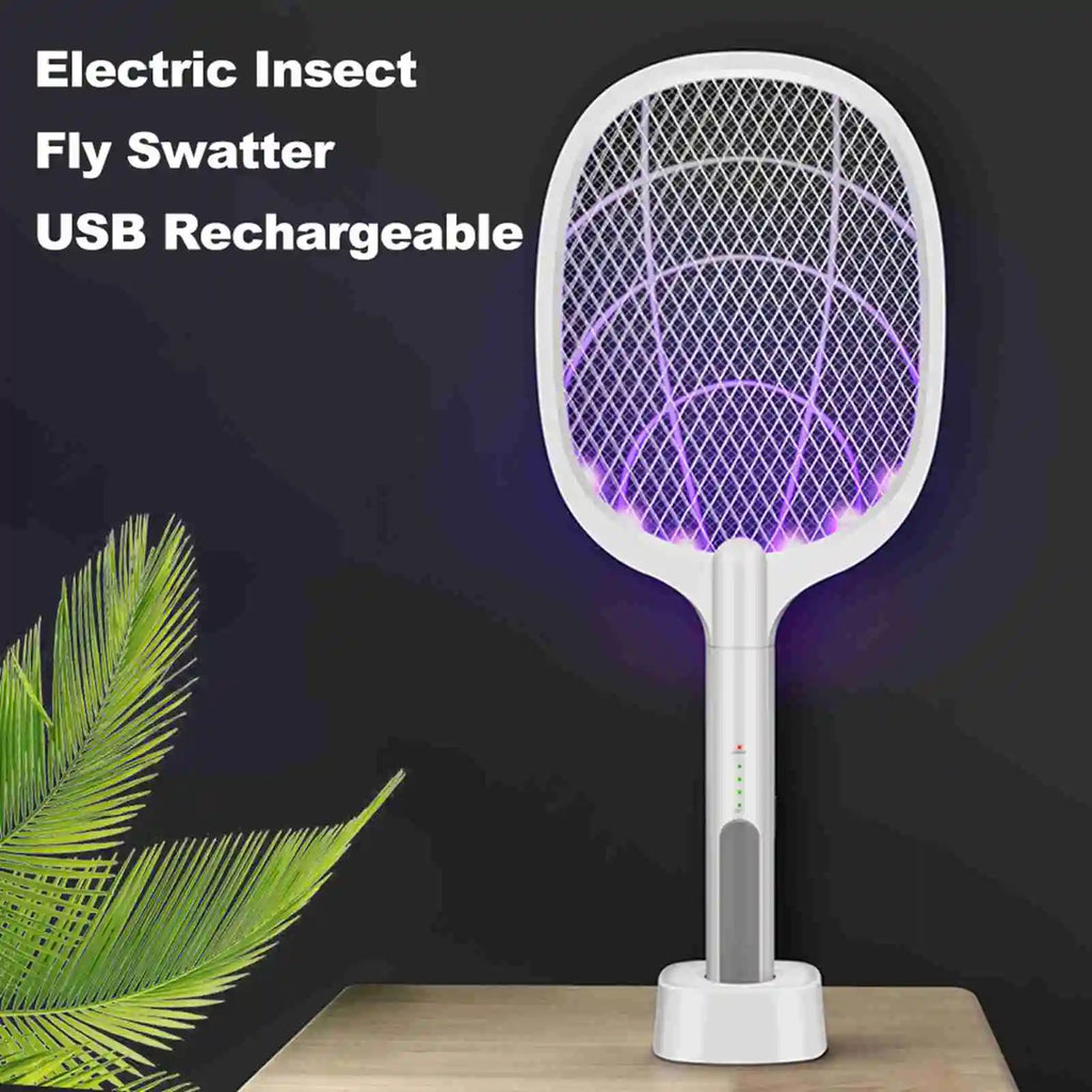 2-in-1 Rechargeable Electric Fly Swatter USB Insect Zapper Racket with LED Light