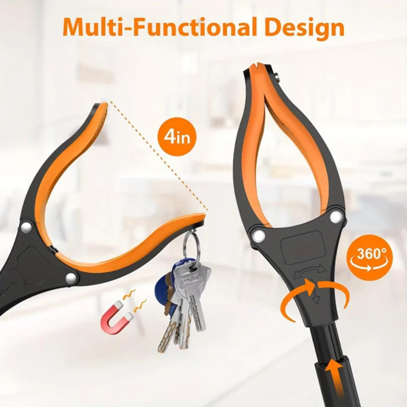 32 Inch Orange Heavy Duty Garbage Grabber with 360° Rotating Clamp Foldable Reaching Tool