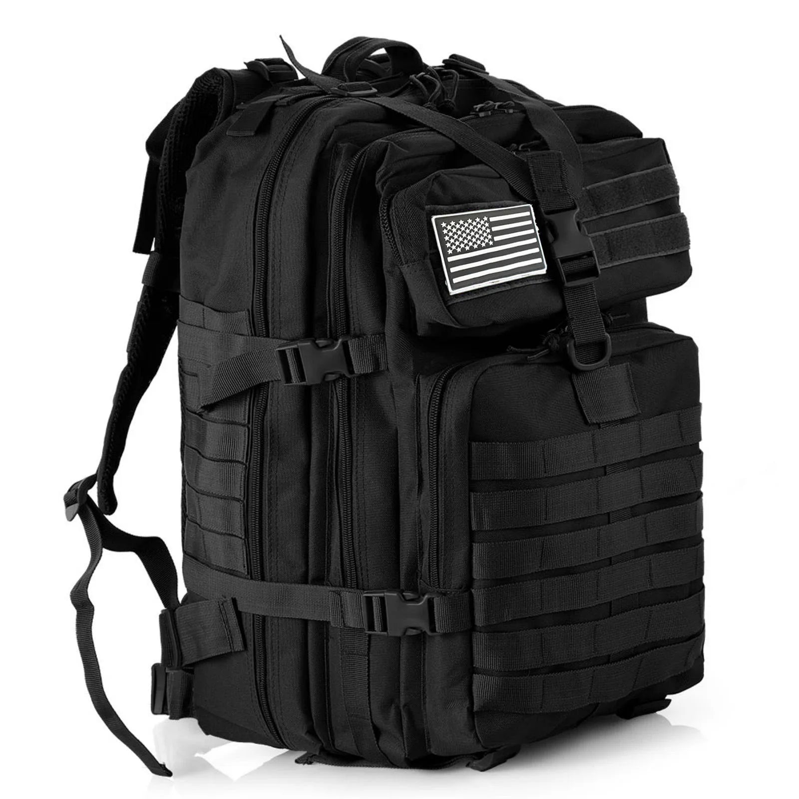 50L Black Waterproof Tactical Backpack with Molle Webbing for Hiking Camping Trekking and Travel