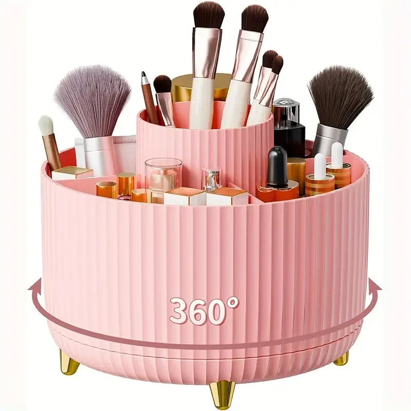 360° Rotating Makeup Organizer Storage Box Cosmetic Brush Holder Lipstick Jewelry Container Pink
