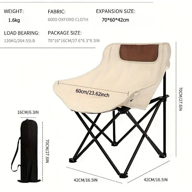 Portable Folding Camping Chair Beige Lightweight Outdoor Seat for Fishing Hiking Picnic and Camping
