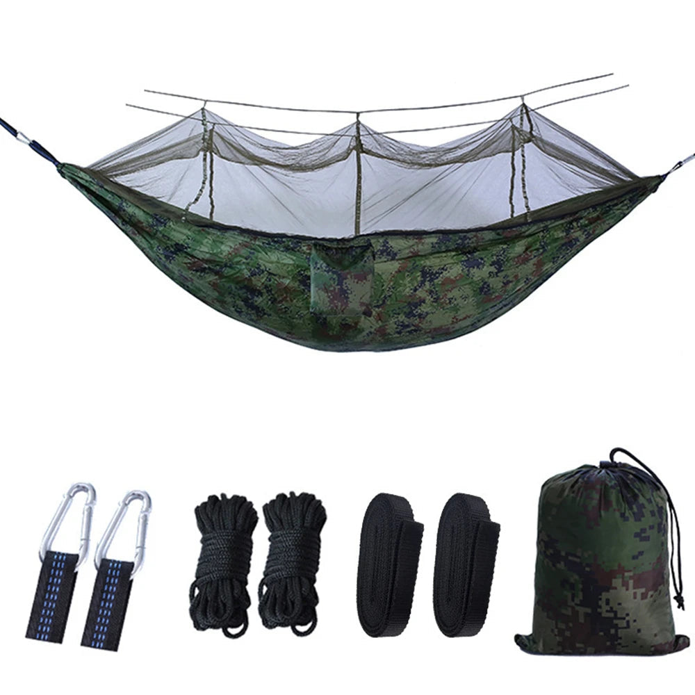 Portable Double Camping Hammock with Mosquito Net Camouflage Outdoor Travel Hammock