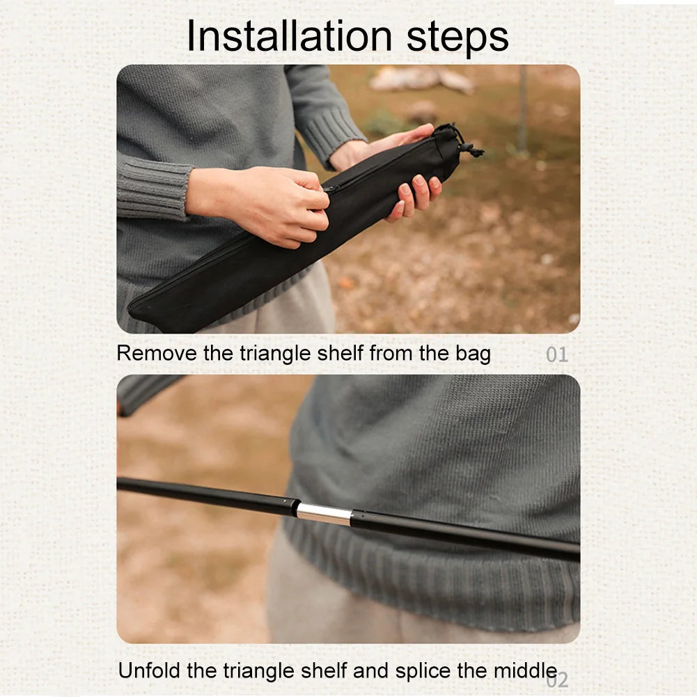Portable Small Camping Hanging Rack Foldable Aluminum Alloy Cookware Storage Rack with Hooks for BBQ Hiking and Picnic