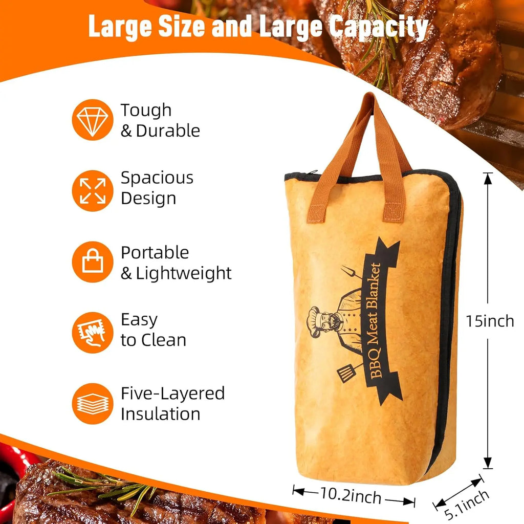 15 Inch Large BBQ Meat Resting Bag Insulated Thermal Storage Blanket for Brisket Beef Pork and Turkey
