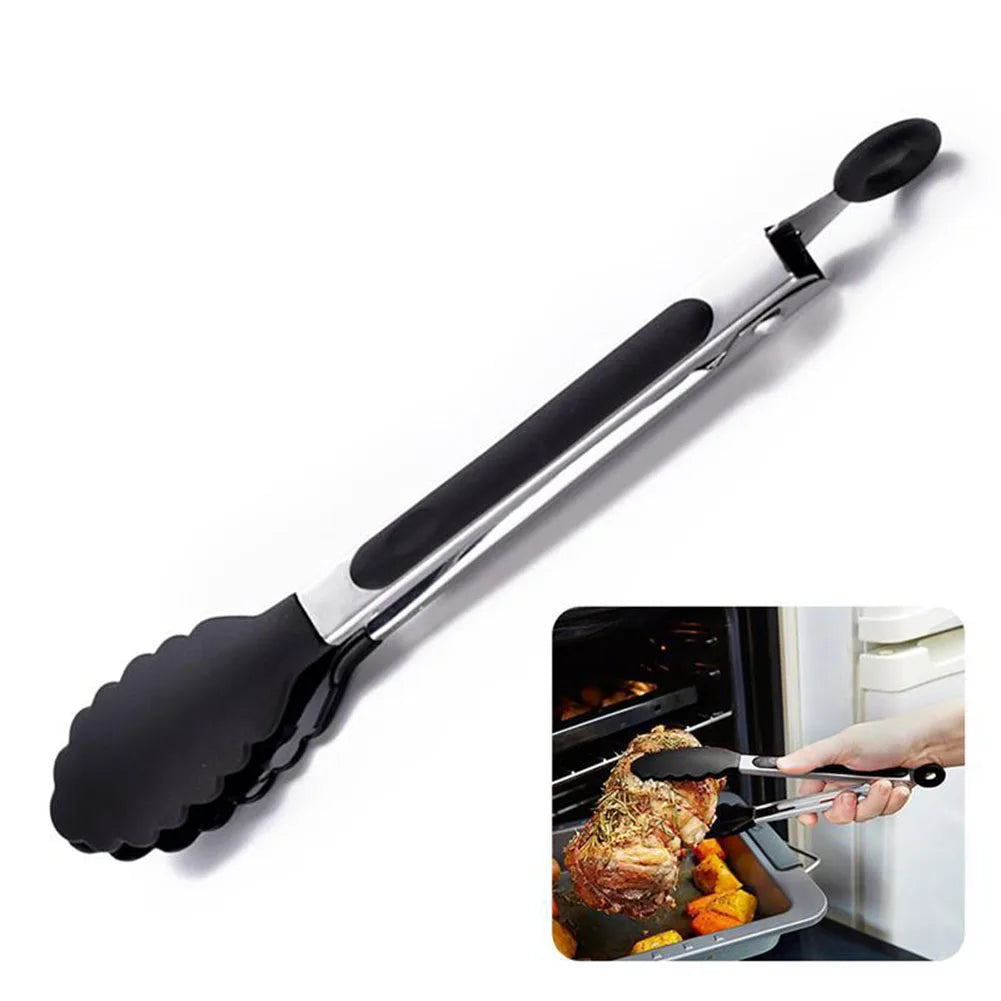 27cm Stainless Steel BBQ Tongs Kitchen Food Clip for Grilling Serving
