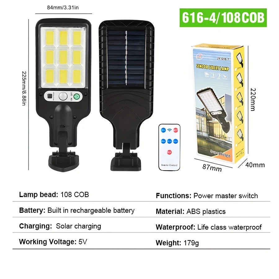 108 COB Solar Security Light Outdoor Motion Sensor Lamp Waterproof with Remote Control