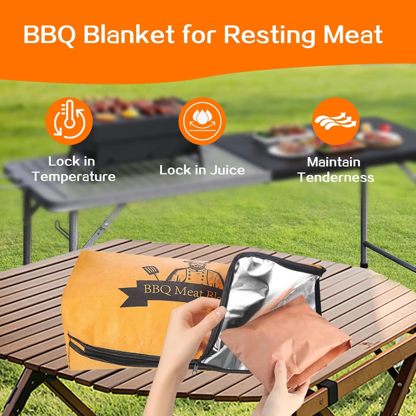 15 Inch Large BBQ Meat Resting Bag Insulated Thermal Storage Blanket for Brisket Beef Pork and Turkey
