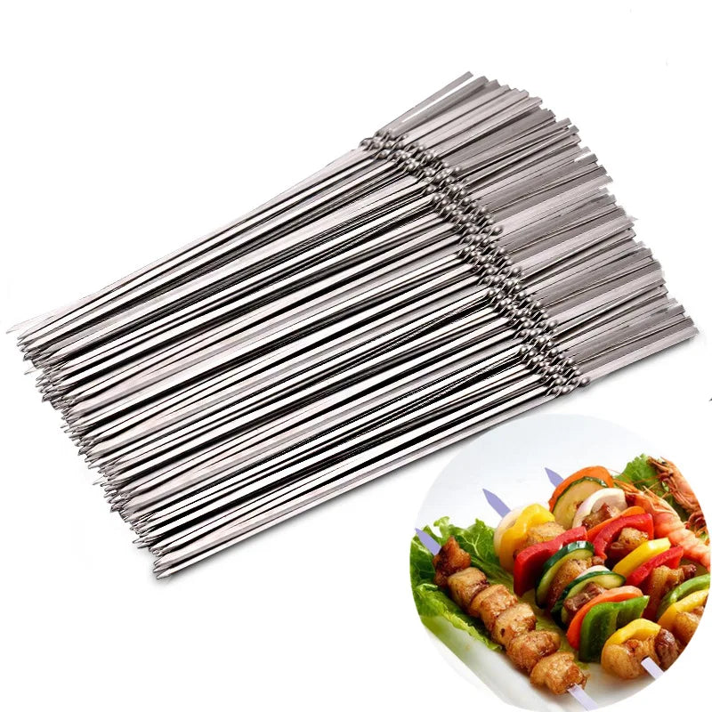 10 Piece Stainless Steel BBQ Skewers Reusable Kebab Sticks for Grilling