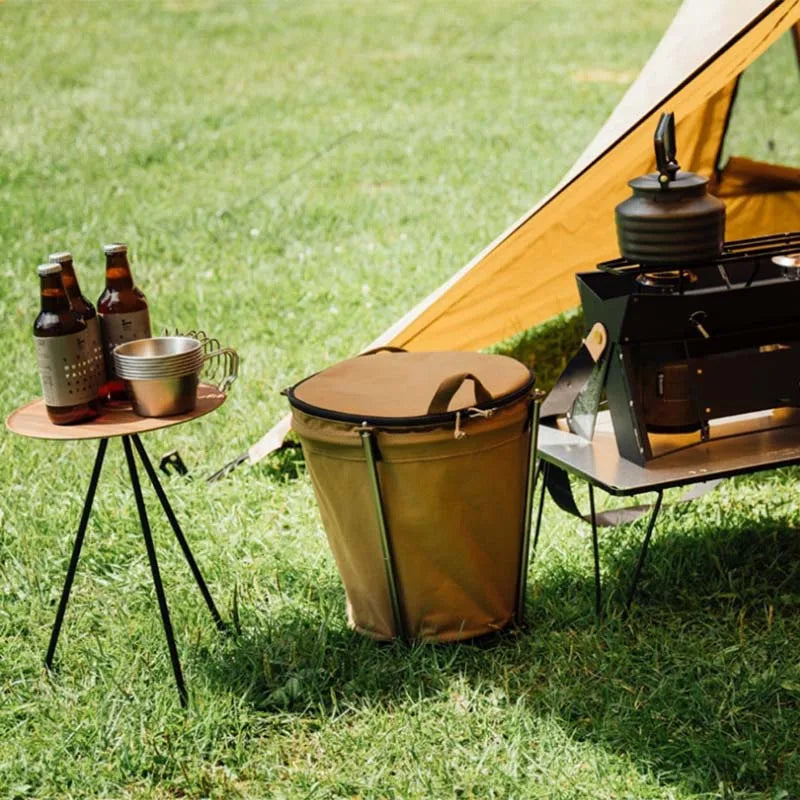20L Portable Khaki Camping Trash Bin Collapsible Storage Container for Outdoor Use
