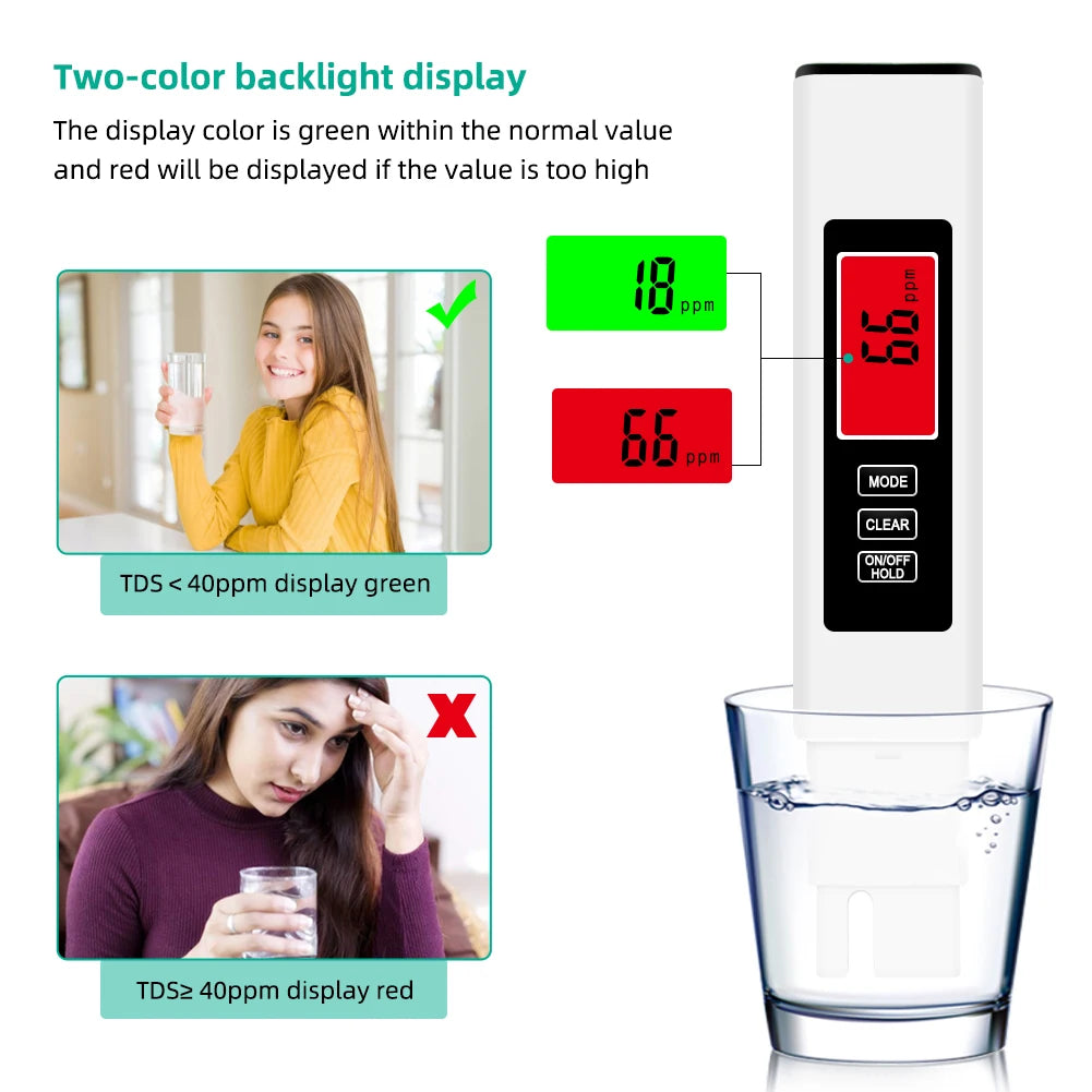 4 in 1 Digital Water Tester White TDS EC Temperature Meter with LCD
