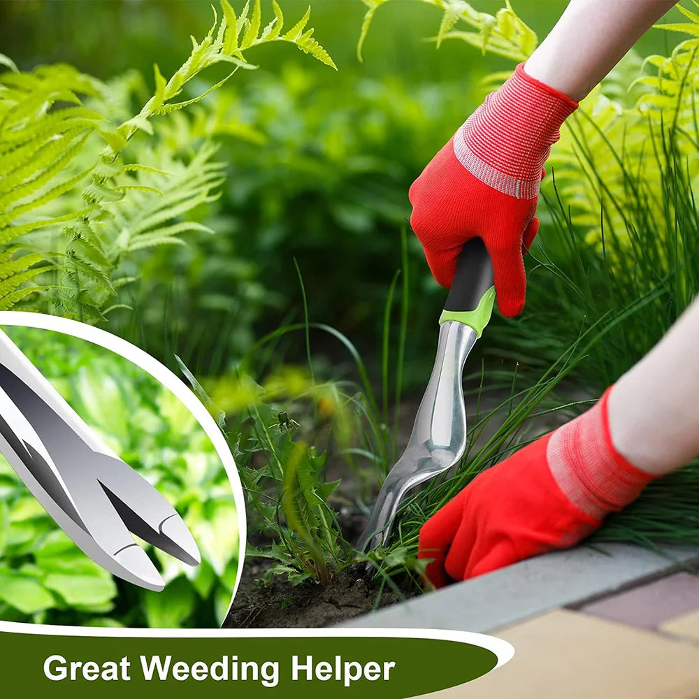 Hand Weeder Tool Green Aluminium Alloy Weed Puller with Ergonomic Handle for Garden Lawn and Farmland