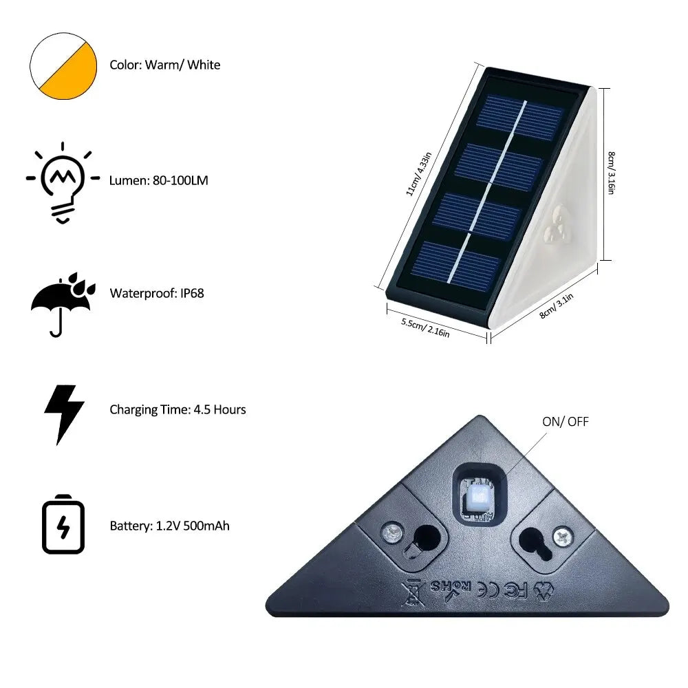 Warm White Solar Step Light IP67 Waterproof Outdoor Deck Stair Light Auto On