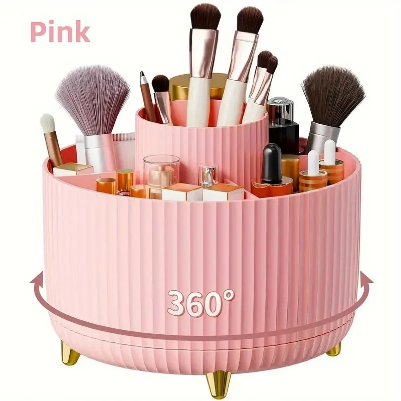 360° Rotating Makeup Organizer Storage Box Cosmetic Brush Holder Lipstick Jewelry Container Pink