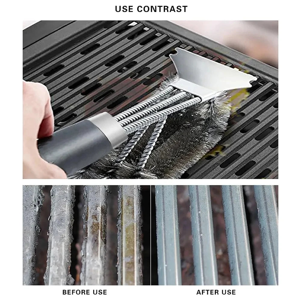 Stainless Steel Grill Cleaning Brush with Scraper and Deluxe Handle for BBQ