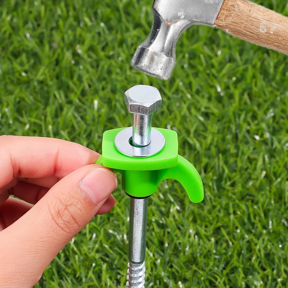 4 Piece Green Tent Stakes Heavy Duty Carbon Steel Spiral Ground Anchors for Camping Canopies and Tarps