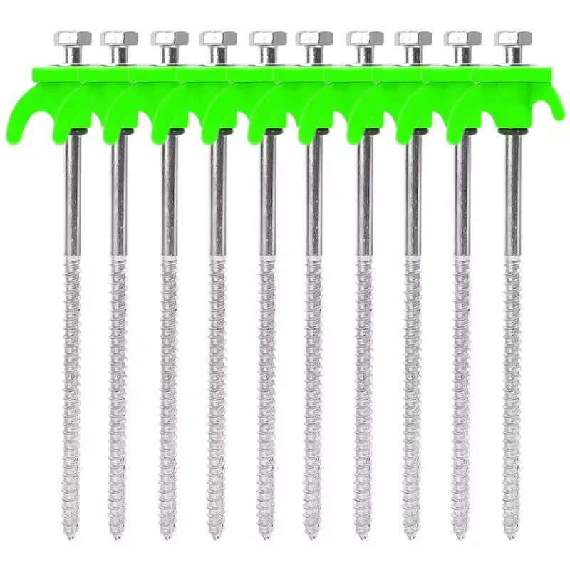 10 Piece Green Tent Stakes Heavy Duty Carbon Steel Spiral Ground Anchors for Camping Canopies and Tarps