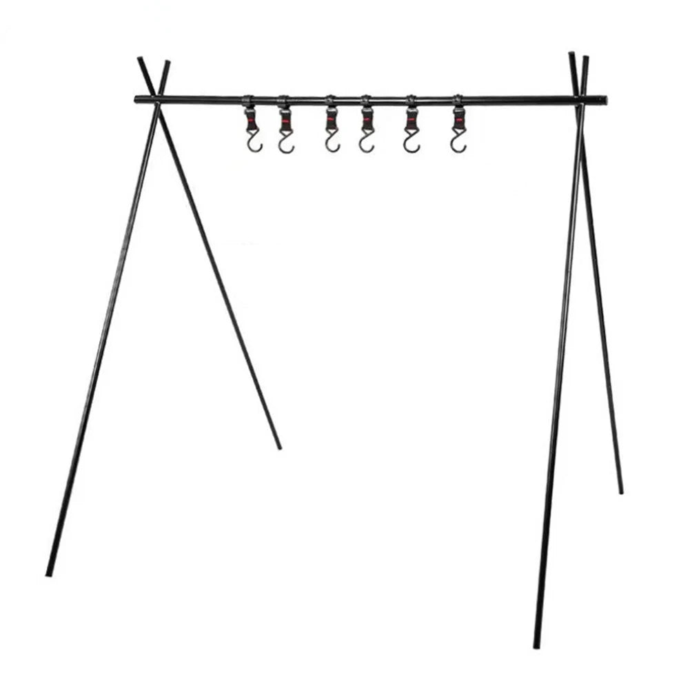 Portable Large Camping Hanging Rack Foldable Aluminum Alloy Cookware Storage Rack with Hooks for BBQ Hiking and Picnic
