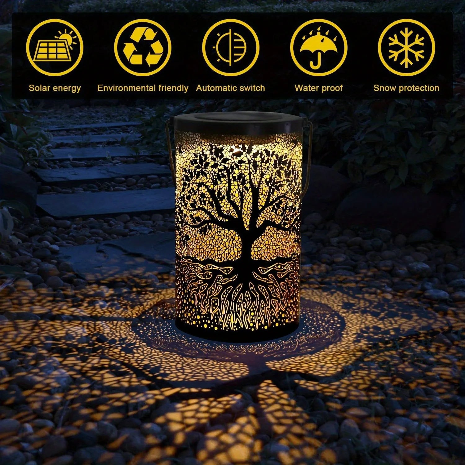Solar Hanging Lantern Waterproof Metal LED Decorative Light Warm White for Garden Patio and Yard