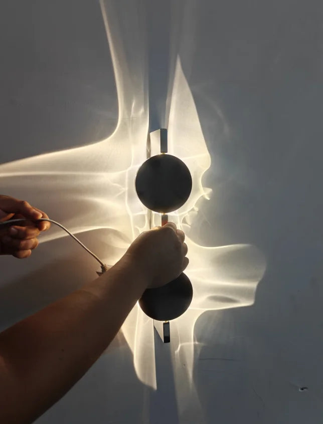 38CM Two Round LED Wall Light Warm White Modern Creative Shadow Wall Sconce for Bedroom Hallway and Living Room