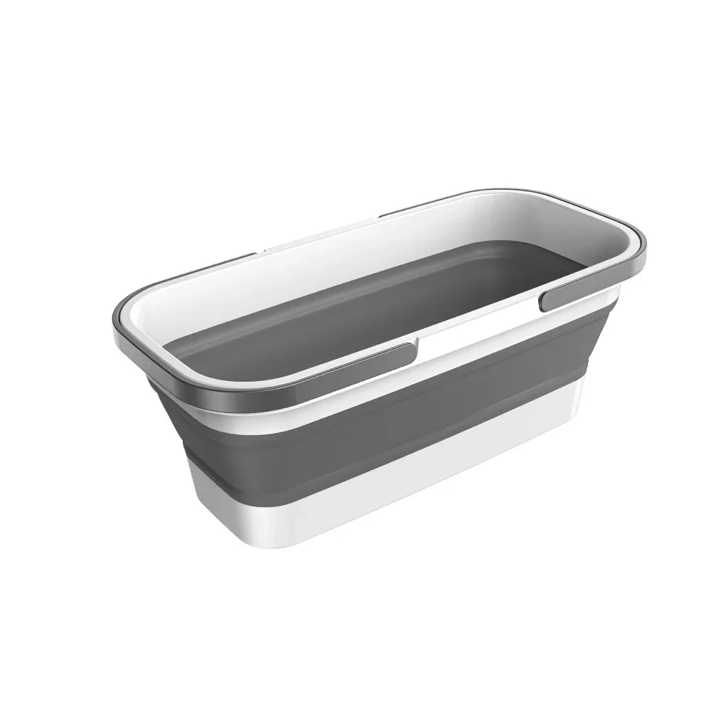 Collapsible Gray Plastic Bucket Foldable Mop Bucket Laundry Basket with Handle for House Cleaning and Storage