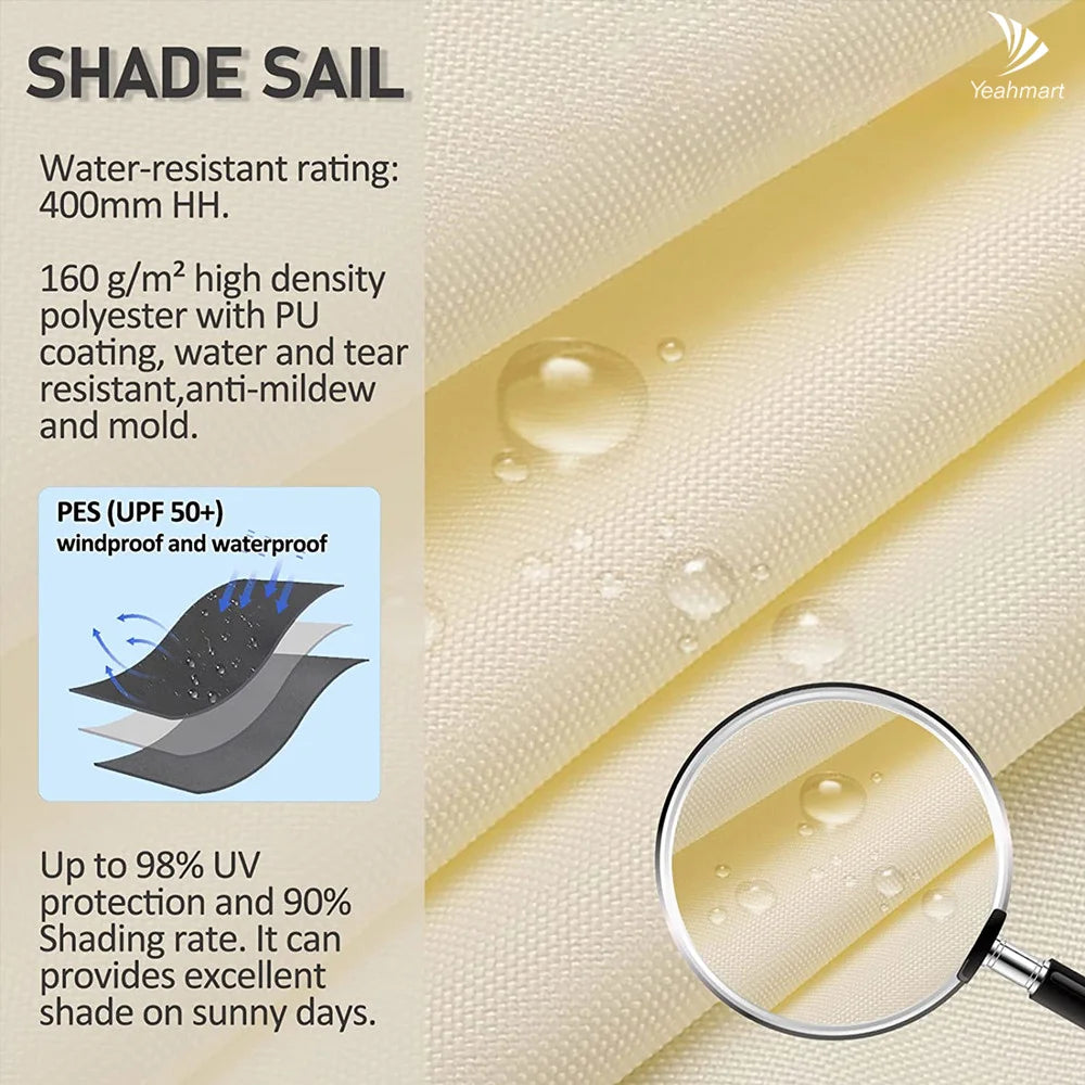 Waterproof Sun Shade Sail Cream White 3 × 4 m Rectangle Canopy with 98% UV Protection for Garden Patio and Pool