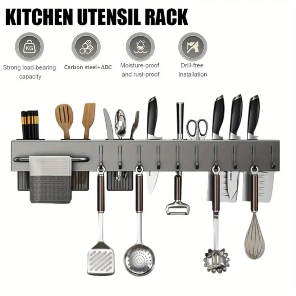 60CM Wall Mounted Kitchen Storage Rack Knife Holder Pot Lid Cutting Board Organizer