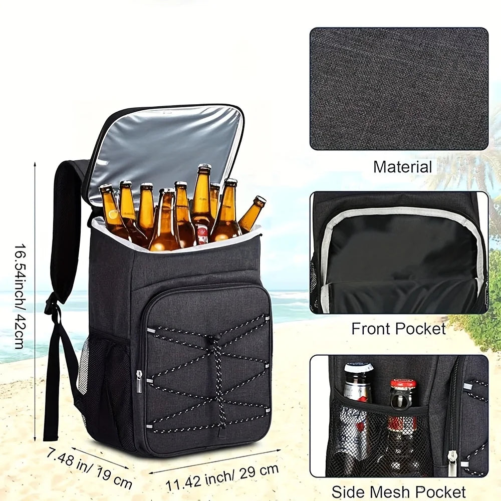Large Capacity Black Insulated Backpack Lunch Bag with Multiple Compartments for Camping Picnics and Travel