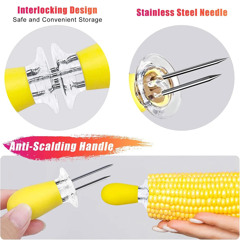 12 Piece Stainless Steel Corn Holders Set BBQ Corn Skewers for Grilling