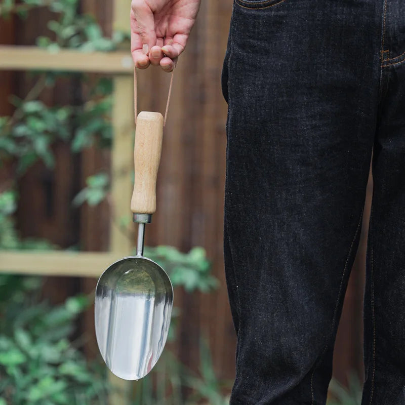 Garden Hand Potted Shovel Heavy Duty Stainless Steel Wooden Handle Digging Tool for Planting and Weeding