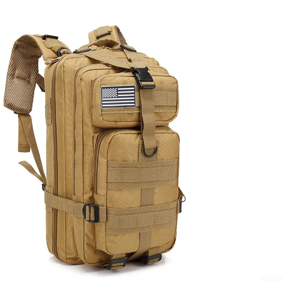 25L Khaki Waterproof Tactical Backpack with Molle Webbing for Hiking Camping Trekking and Travel